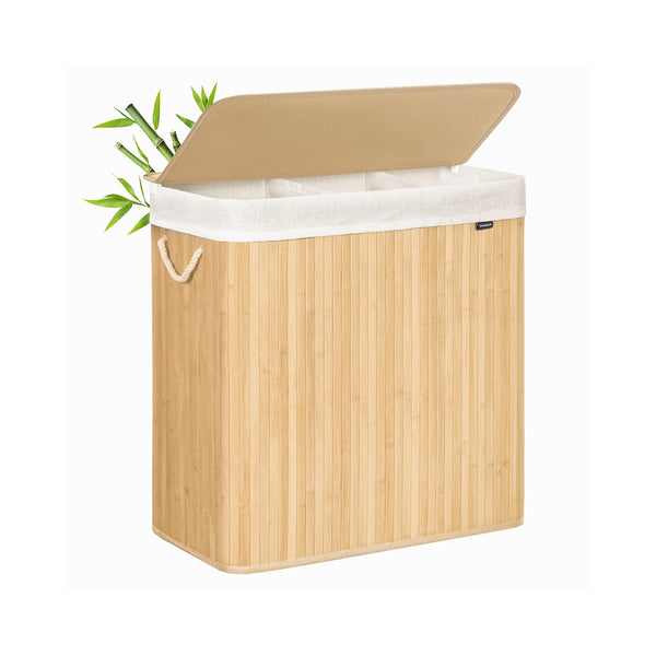 SONGMICS 3-Section Foldable Laundry Basket with Lid 150L ALCB091N01