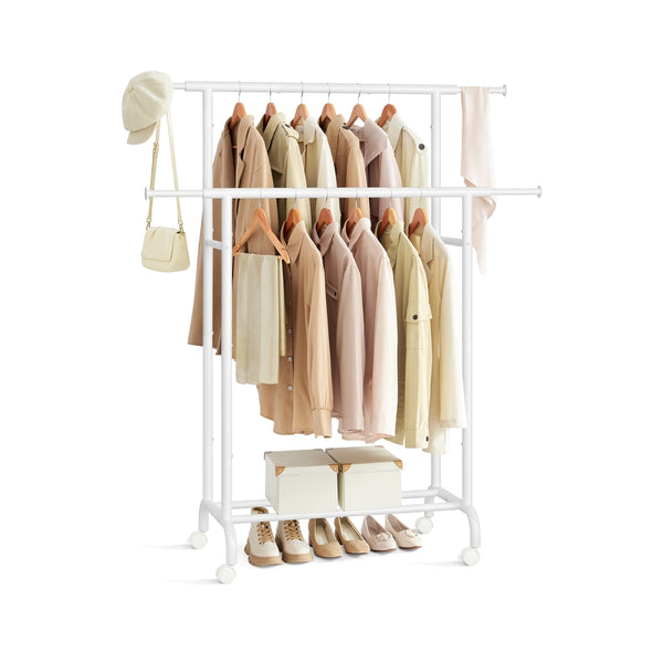 SONGMICS Double Clothes Rail on Wheels with Extendable Design AHSR133W01