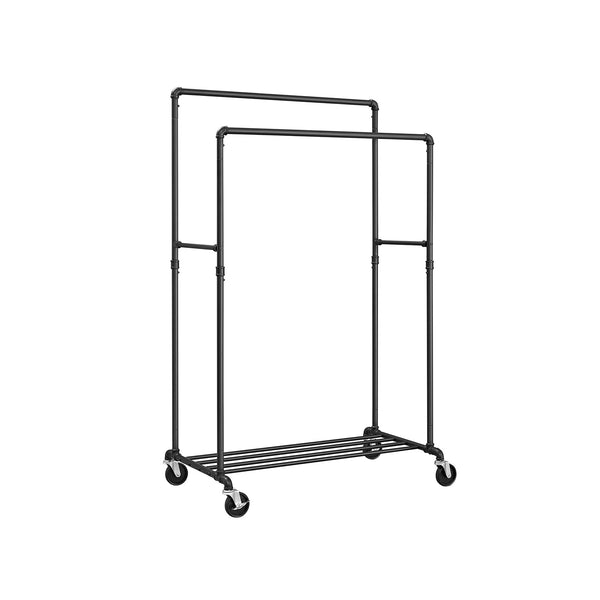 SONGMICS 39.4" Wide Double-Rod Garment Rack on Wheels Max. Load 198 lb UHSR60B