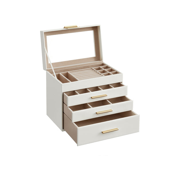 SONGMICS Jewelry Box with Glass Lid for Sunglasses and Big Jewelry UJBC161W01