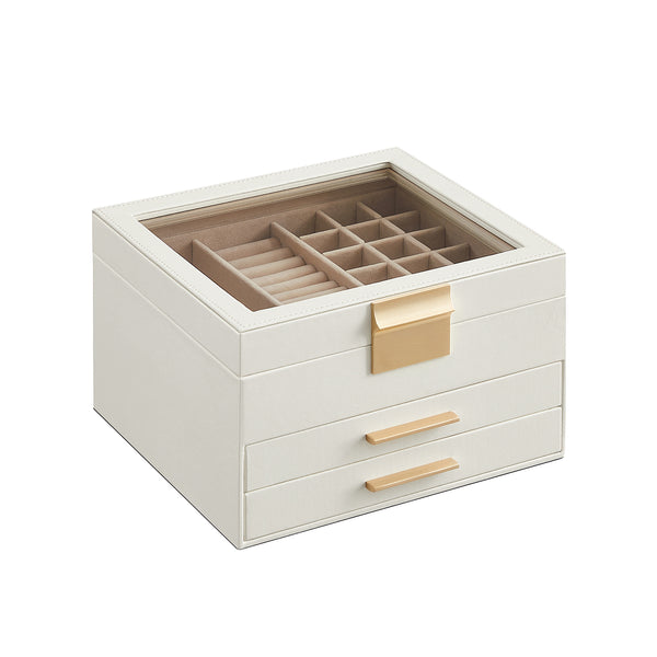 SONGMICS Jewelry Box with Glass Lid for Big and Small Jewelry UJBC239WT